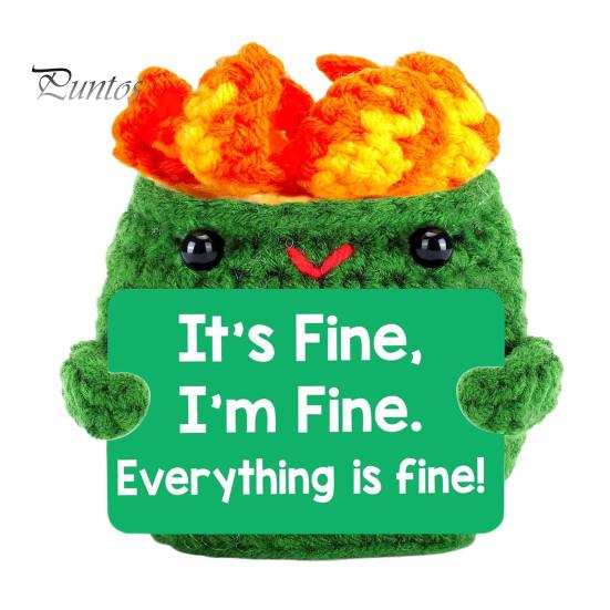 

Вязаный крючком пылающий мусорный контейнер с позитивной открыткой, ручная работа, пылающая мусорная корзина, кукла, игрушка для снятия стресса, украшение для рабочего стола, орнамент A