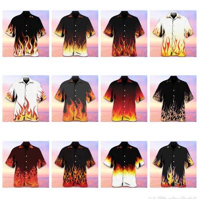 Shirt Summer Men's Cuban Collar Shirt Flame Print High Quality Men's Clothing Daily Hawaii Holiday Casual Designer Short-sleeved