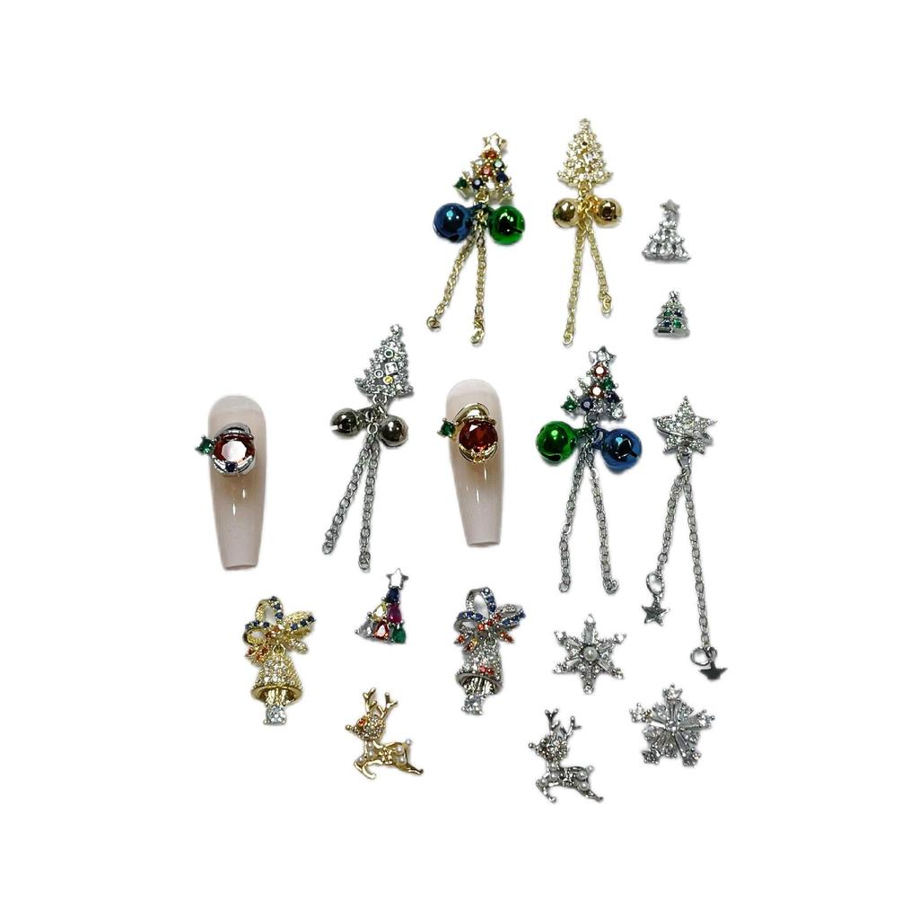 Celebrity-Inspired Christmas Nail Art: Cute Snowflake Bell DIY Zircon Accessories