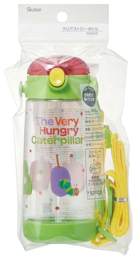 Skater Water Bottle with Straw Clear One Push Hungry Caterpillar 480ml Girls PDSH5 Children's