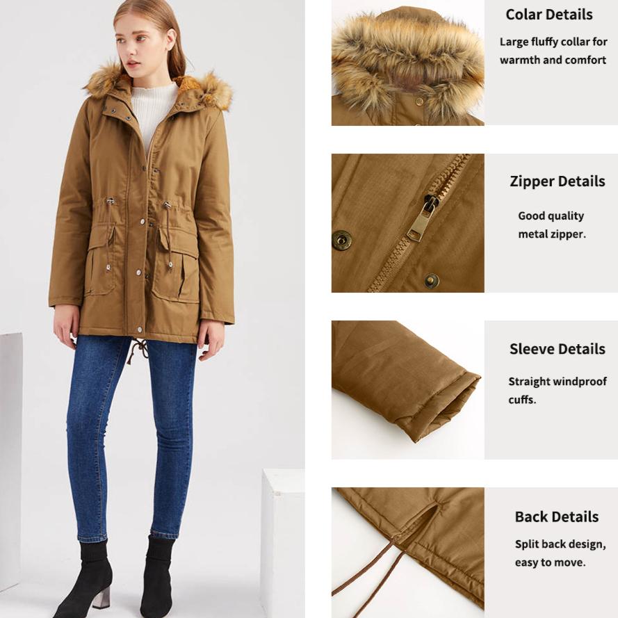 Velvet Cotton Coat Women's Hooded Fur Collar Winter Coat for Warmth Plus Velvet Plus Size Cotton Coat Solid Color Hooded Cotton Coat