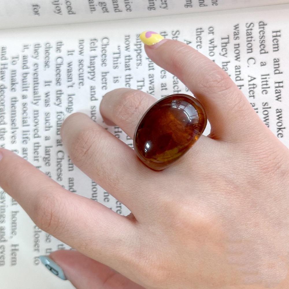 Chubby Oval Finger Ring Geometric Transparent Rings Non Adjustable Exaggerated Resin Rings  Travel