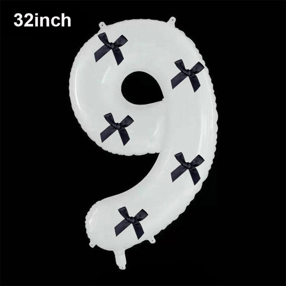 32inch Aluminum Film Black Bow Number Balloons Ribbon Bows Balloons for Birthday Decoration Supplies Anniversary Number Balloons