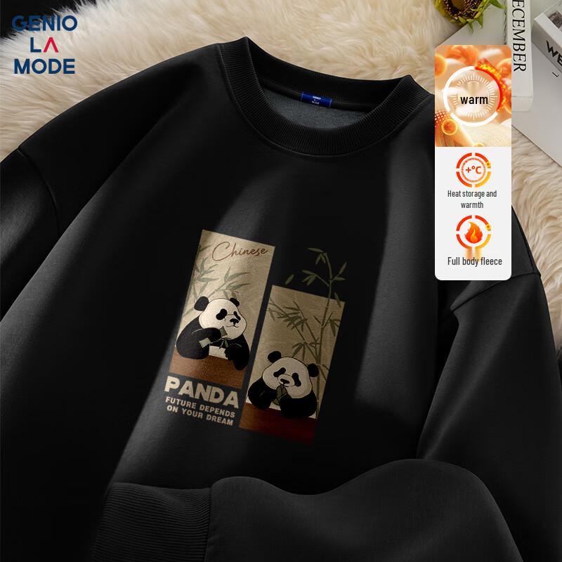 GENIOLAMODE Men s Fleece-Lined Panda Bamboo Graphic Pullover Sweatshirt XL