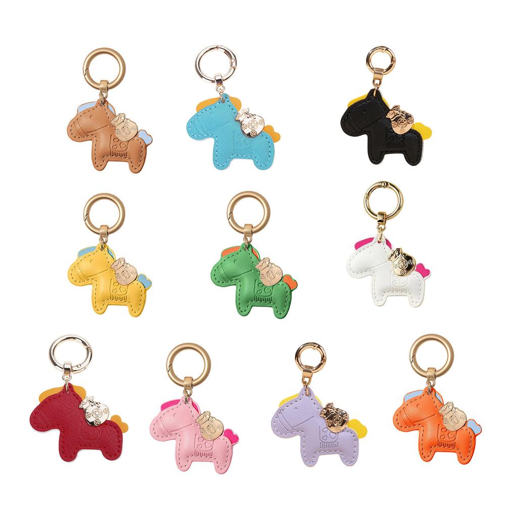 Leather Keychain With Horse Charm For Bringing Wealth And Luck Handmade Keyring Charm for Travel and Work