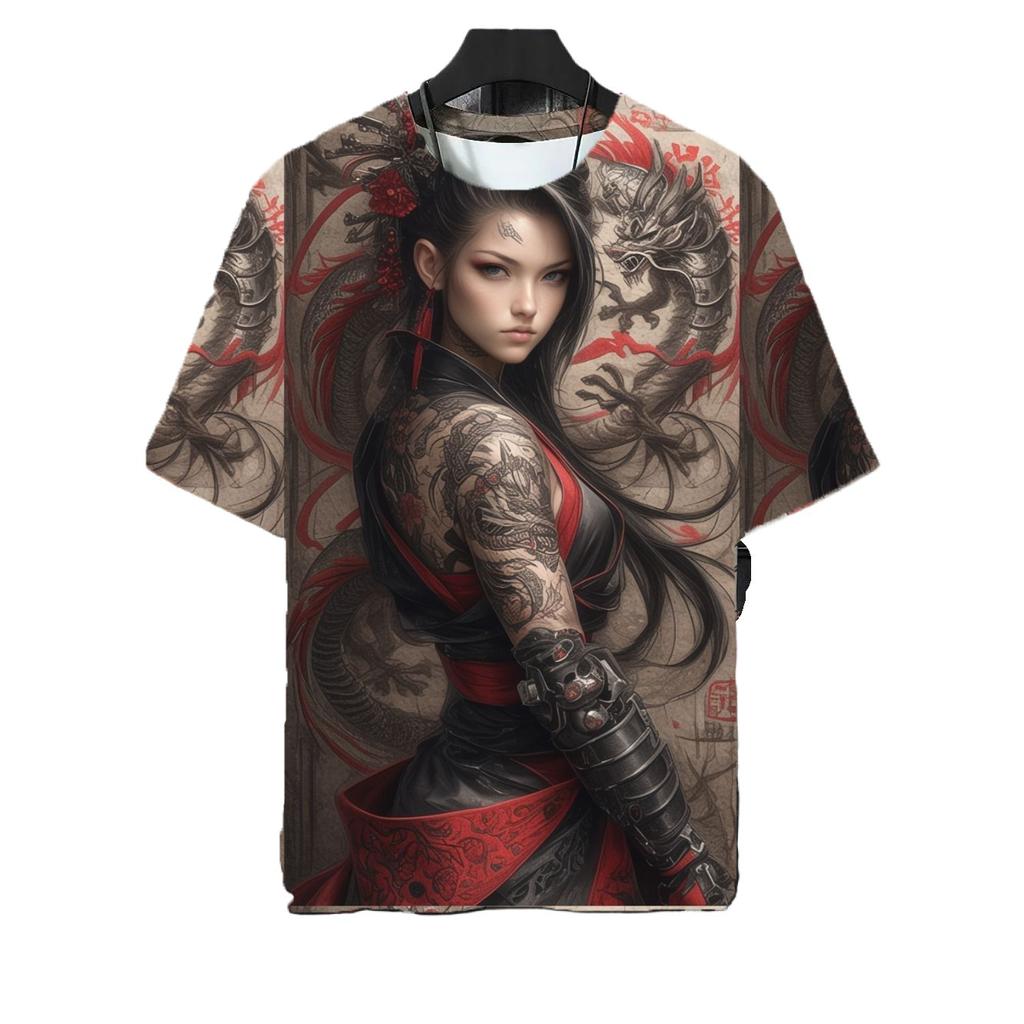 Japanese Style Samurai Katana Girl Tattoo T-shirts 3D Printed Fashion Men Women Harajuku Short Sleeve Tee Top Oversized Clothing