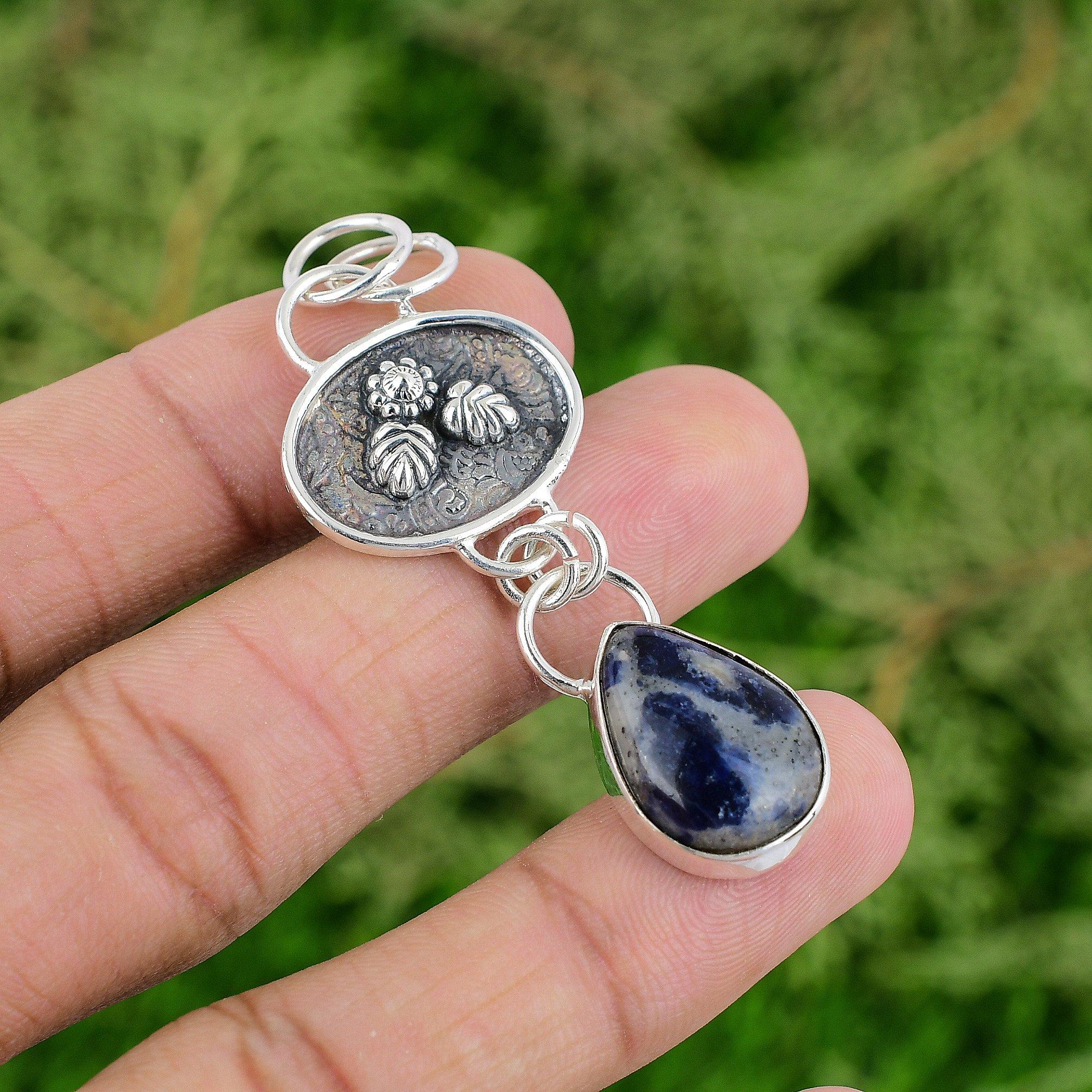 

Daughters Day Sale 925 Silver Third Eye Chakra Sodalite Gemstone Wedding Pendant