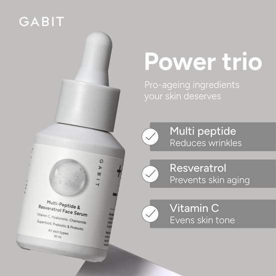 Gabit Multi-Peptide & Resveratrol Pro-ageing Serum For Wrinkles, Fine Lines, Dark Spots | Boosts Collagen|For Women & Men, 30 Ml