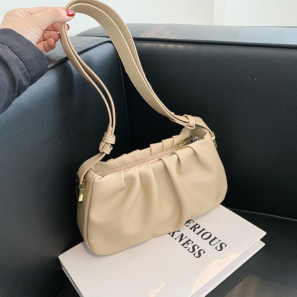 Women PU Fashion Shoulder Bag Solid Color Stylish Crossbody Bag Cloud Messenger Bag Ruched Clutch Purse Outdoor Travel Bag