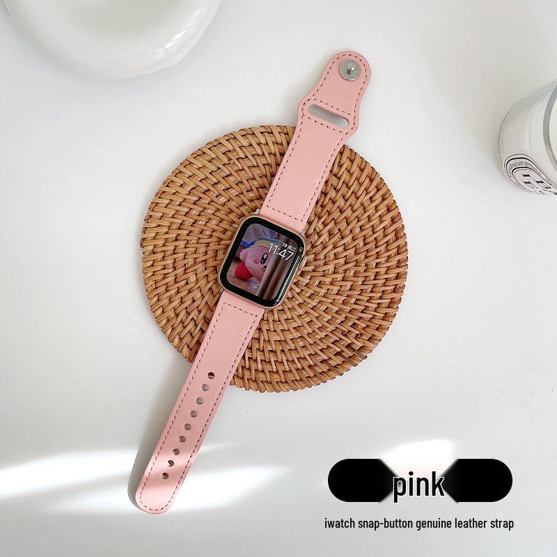 Compatible Leather Watch Band for Apple iWatch S10/8/9SE, Huawei GT, Xiaomi 89 Pro, and Redmi 45 - Top Layer with Studded Buckle