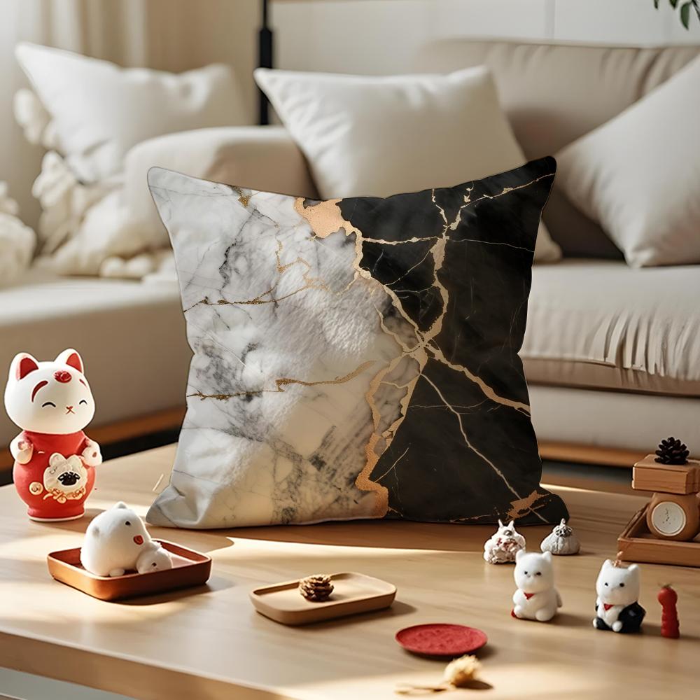Marble Texture Cushion Cover Anti-dustmite Pillowcase Invisible Zipper Silky Short Plush Sofa Cushion Cover