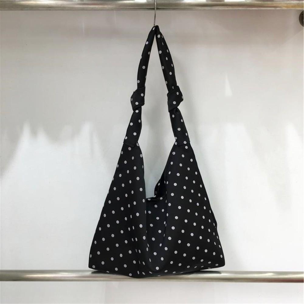 Sweet Polka Dot Tote Bag Spacious Bow Tie Handbag Travel Canvas Shoulder Bag Daily Use