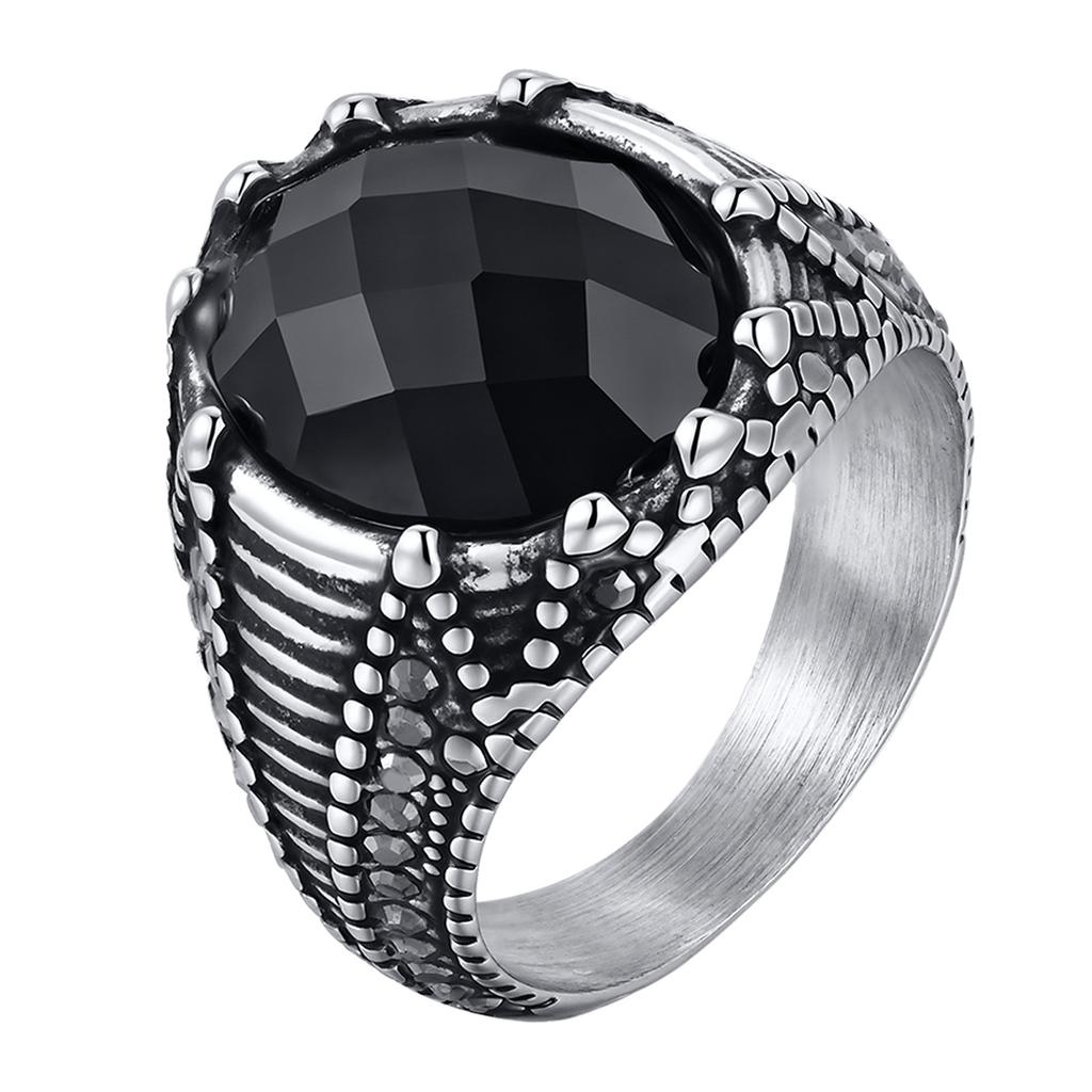 Vnox Rock Punk Stijlvolle Roestvrijstalen Ringen voor Mannen, Onyx Steen Zwart Glas Optie Ring, Feest Bruiloft Mode Sieraden Cadeau Nieuw