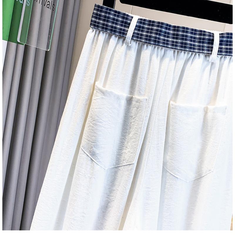 DIMANAF 2026 Plus Size Summer Women Pants Cotton Elastic Waist Oversize Fashion Lady Casual Long Pants Solid Black