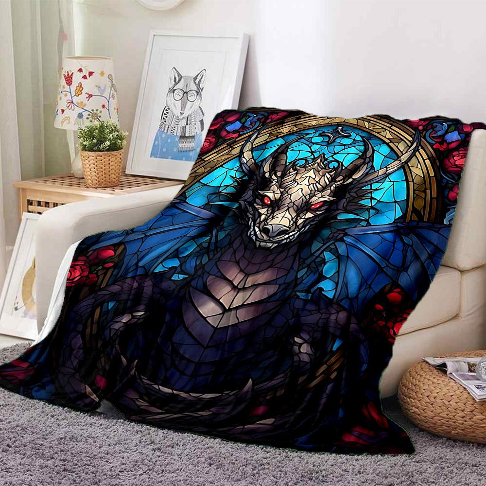1pc Dragon Stained Art Blanket Lightweight Flannel Blanket Throw Blanket For Sofa, Bed, Travel, Camping, Livingroom, Couch, Chair, And Bed yy250902613