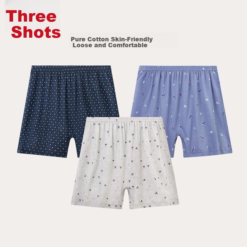 THREEGUN [Pure Cotton Loose] Men's Underwear, Printed Boxer Briefs, Lightweight Breathable Shorts