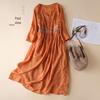2025 Ethnic Embroidered Spring Dress - Round Neck, Nine-Sleeve, Mid-Length
