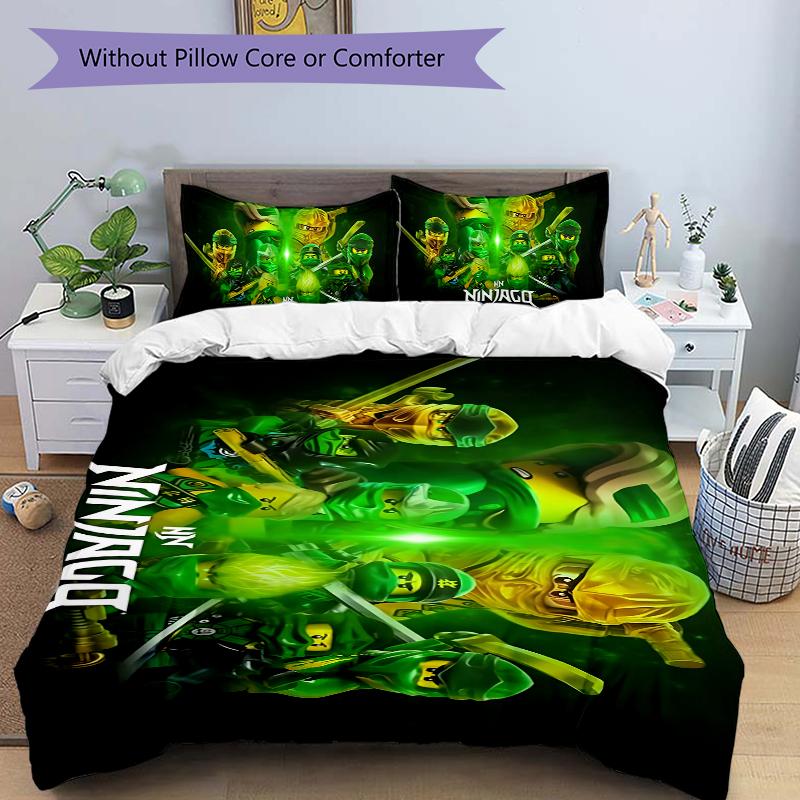 Ninjago Green Warrior Printed 3pcs Bedding Set Soft Microfiber 1 Duvet Cover And 2 Pillowcases Home Bedroom Decor Xmas Gift K1419