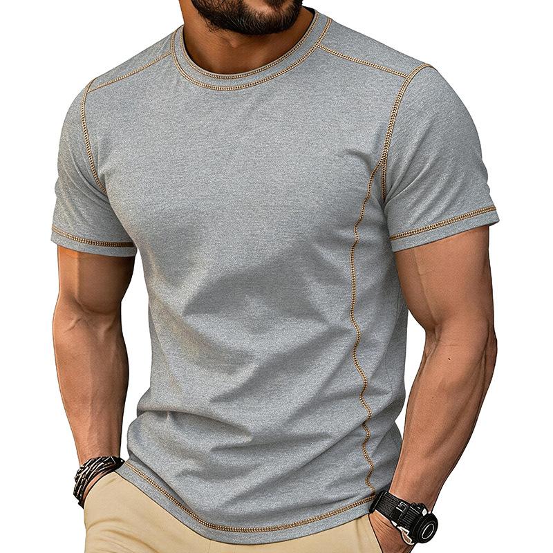 Men Olive Green Crew Neck T-Shirt With Contrast Stitching