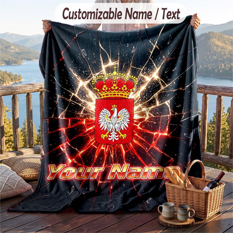 Flannel Blanket Poland Football Print Custom Name Text Soft Throw for Sofa Bed