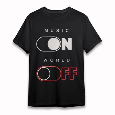 Damska Moda Klasyczny T-Shirt Muzyka W Świat Wyłączony Wzór Oversize