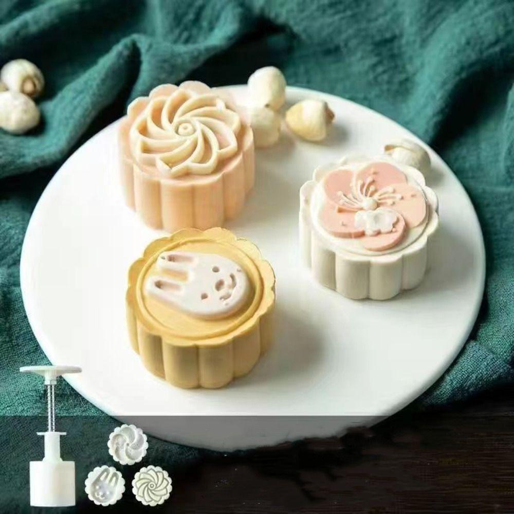 Hand-pressed Cookie Stamp Mould Flower-shaped Pastry Making Tools  Mid-Autumn Festival
