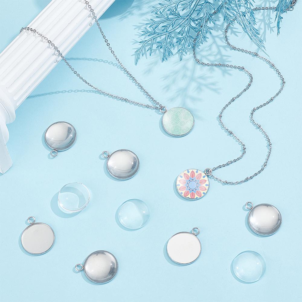 DIY Pendants Making Kit, Including Glass Cabochons, 304 Stainless Steel Pendant Cabochon Settings, Stainless Steel Color, 19.5~20x5.5mm