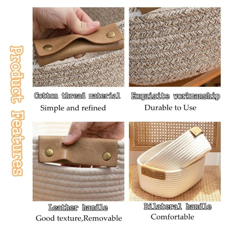 Woven Cotton Rope Desk Storage Basket Foldable Key Container Household Organizer Space Saving Living Room Bedroom Supplies