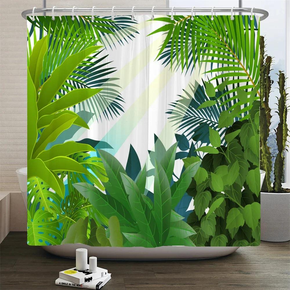 Tropical Green Plant Shower Curtain Polyester Fabric Waterproof Bath Curtain Home Decor Palm Leaves Cactus Bathroom Curtains