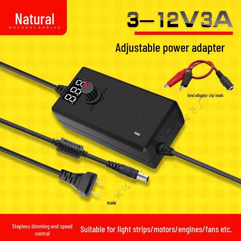 Adjustable 3-12V 2A/5A 60W Power Adapter with Stepless Dimming for Light Strips, Water Pumps, and Motor Control (24W)