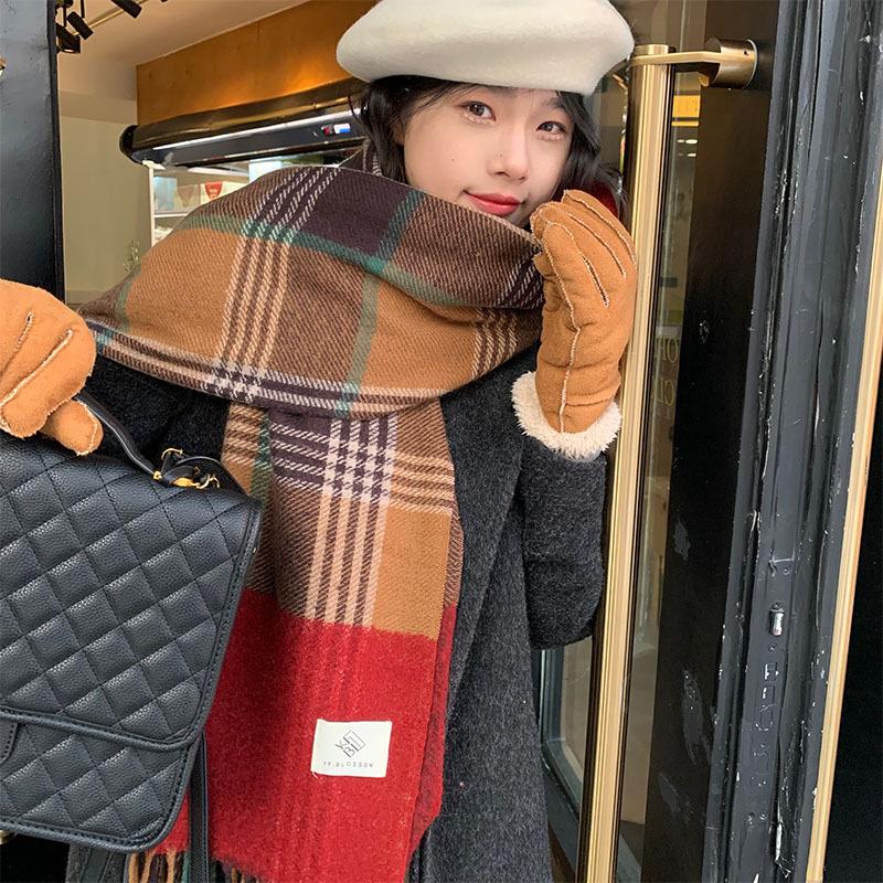 High End Retro Imitation Cashmere Scarf for Women Winter New Color Matching Thickened Student Warm and Cold Proof Scarf