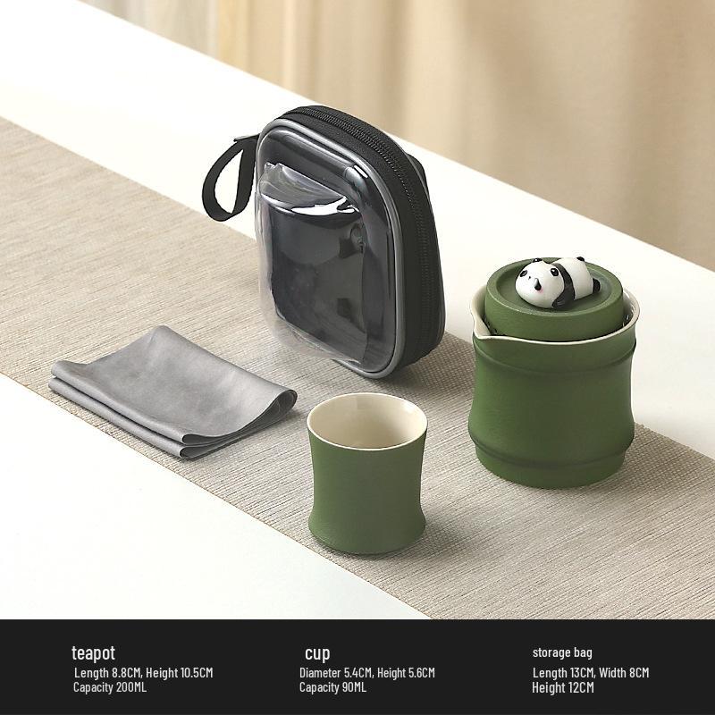 Portable Ceramic Panda Tea Set - Quick Brew Travel Teapot & Teacups, Ideal for Business Souvenir or Cultural Gift