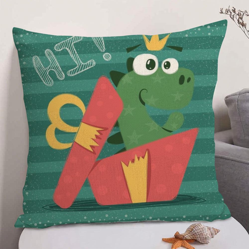 Cute Cartoon Dinosaur Cushion Cover Natural Linen Organic Fabric DoubleSided Printing Sofa Home Decor Gift Pillow Case