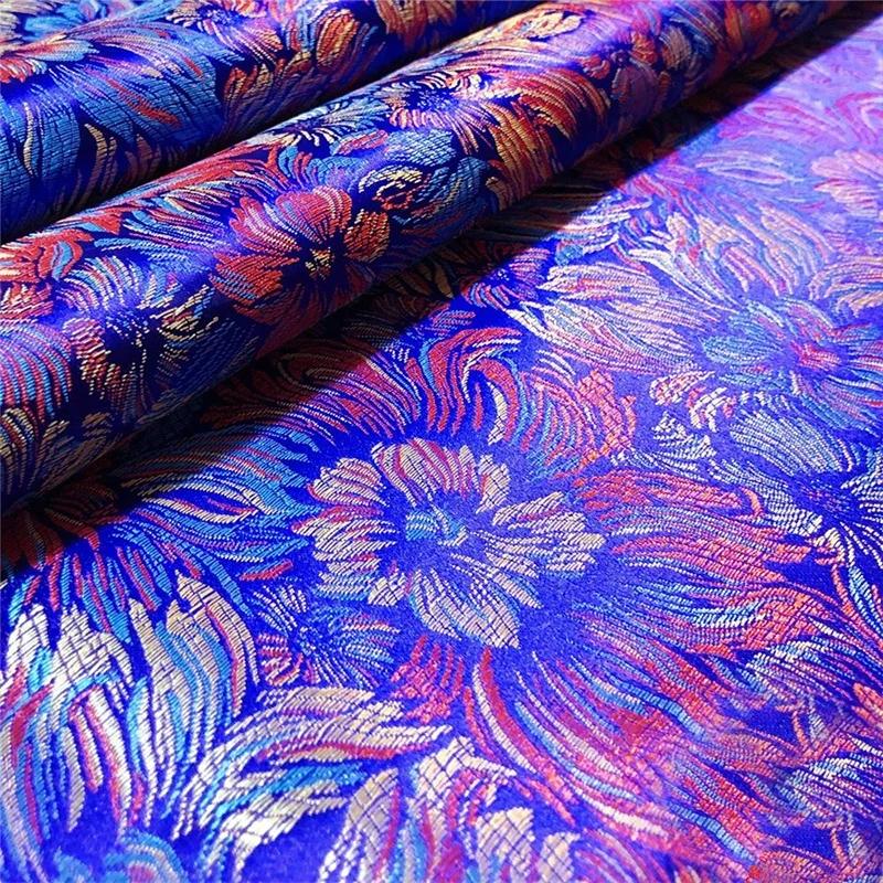 100*90Cm Damask Silk Satin Brocade Jacquard Fabric Vintage Colorful Floral for Sewing Coat Curtain Tablecloth Sofa Skirt Clothes