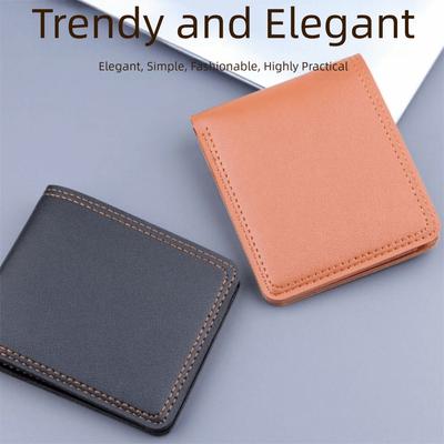 Minimalist PU Leather Men's Short Wallet Two-fold Large Capacity Multiple Pockets Black Coffee ID Card Holder Men Women