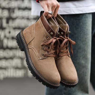 Fashion Lace Up Men's Motorcycle Boots Fashion Leather High Top Shoes Classic Male Ankle Boots Versatile Botas Walking Footwear Sneakers