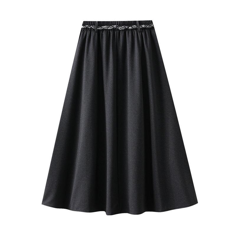 Qooth A Line Skirt Midi Length with Scarf Belt Korean Casual Style Heavyweight Fabric QT2736