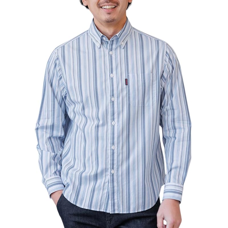 

[INSPIRE] inspire long sleeve shirt stripe men s casual cotton 100 spring summer autumn trip with pocket button down Washable brand 30s 40s 50s 60s
