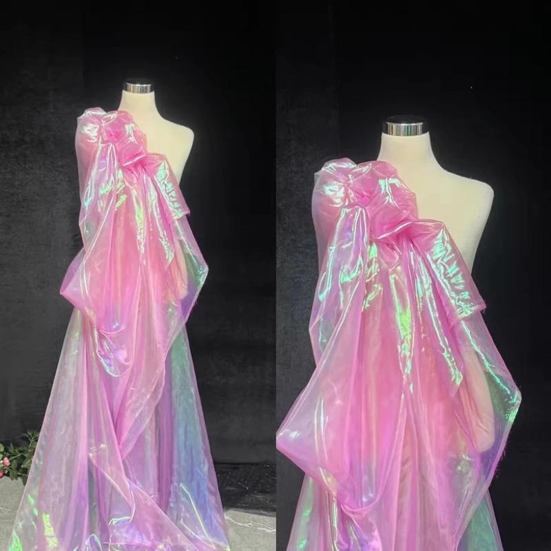 Wide 150cm Encrypted Laser Seven-color Iriered Gauze Fabric Bright Yarn Gradient Color Fabric DIY Organza Clothing Designer