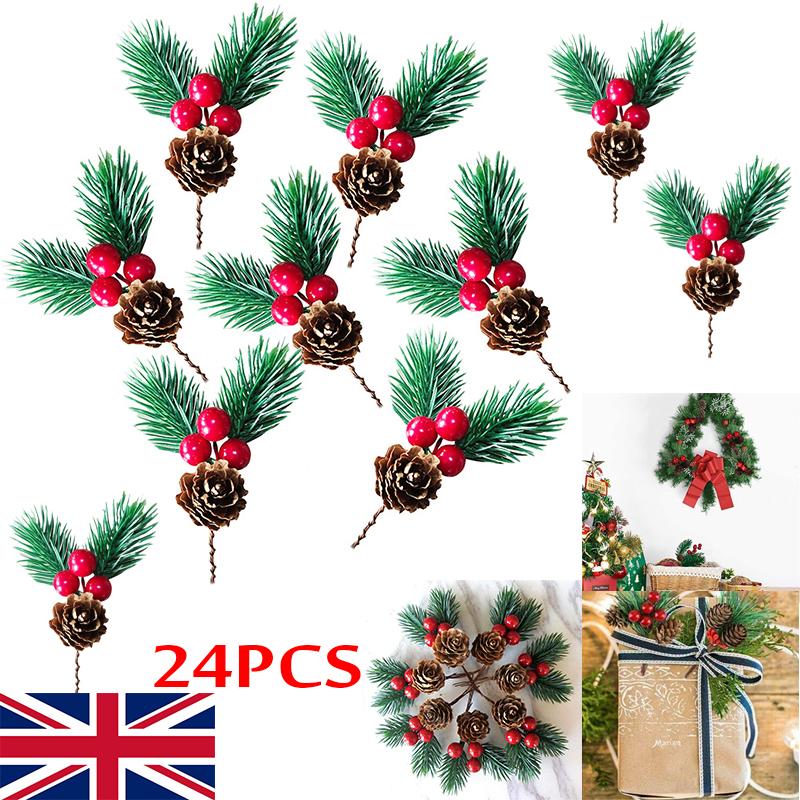 

24 шт. Рождественский искусственный цветок красная ягода шишка падуб рождественский декор для вечеринки 24PCS