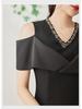 Nanyou Elegant Diamond V-Neck Off-Shoulder Slim Dress for Women