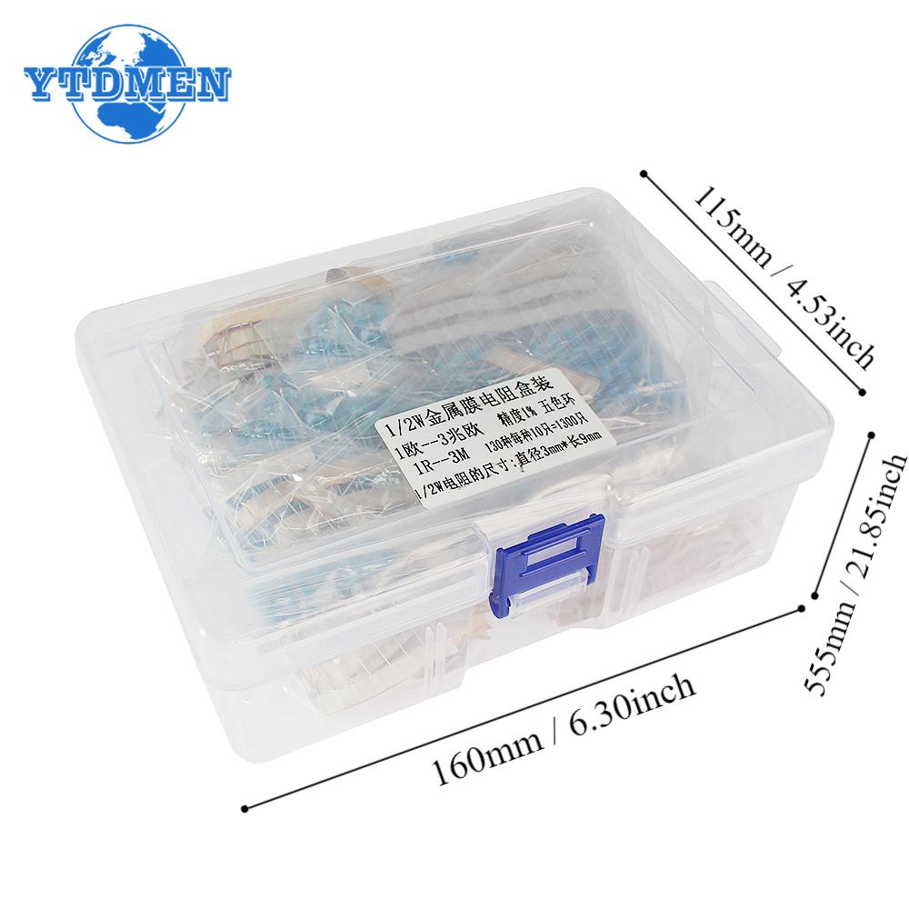 1300pcs 1/2W 0.5W Metal Film Resistor Assortment Kit 1% 1R~3M Ohm 130Values X10pcs Set of Resistors