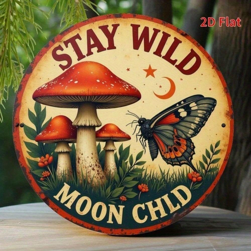 Stay Wild 8 Inch Round Metal Wall Art Vintage Farmhouse Home Decor Rustic Tin Sign Weathered Iron Plaque For Bar Cafe