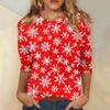 Women's Fashionable Casual Three Quarter Sleeve Christmas Printed Collar Pullover Top