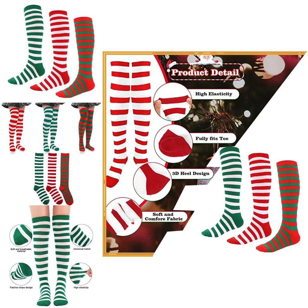 Long Striped Polyester-spandex Knee Socks For Xmas Cosplay