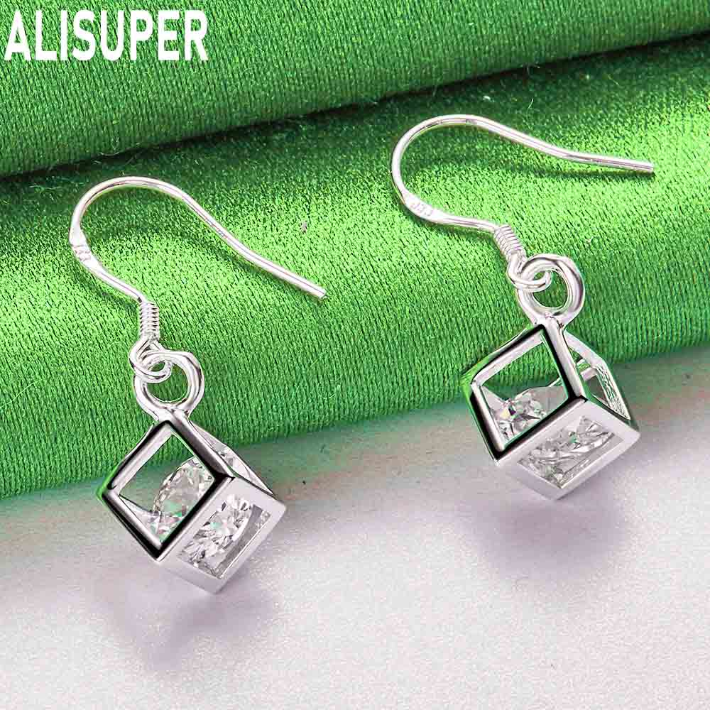 925 Sterling Silver Fashionable 3D Rubik's Cube AAA Zirconia Earrings - Exquisite Evening Jewelry