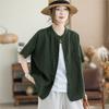 Johnature Women Vintage Shirts Tops Summer Chinese Style Solid Color Blouses Short Sleeve Pockets Female Shirts
