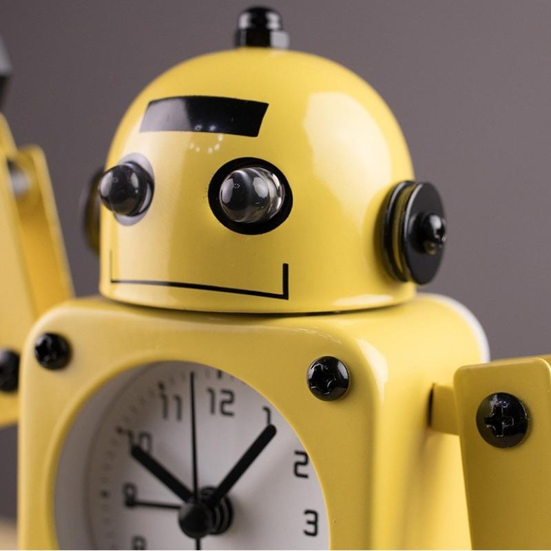 Creative Robot Decorative Clock Korean Cartoon Boy Alarm Clock Quartz Silent Decorative Watch Bedroom Decoration Ornaments