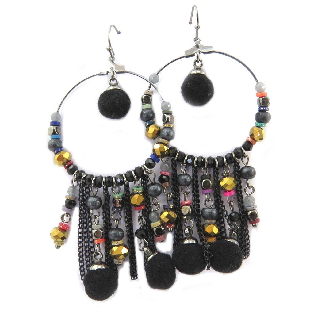 Les Trésors De Lily [P7286] - Designer Earrings 'Altaï' Black Gray - 75x40 Mm