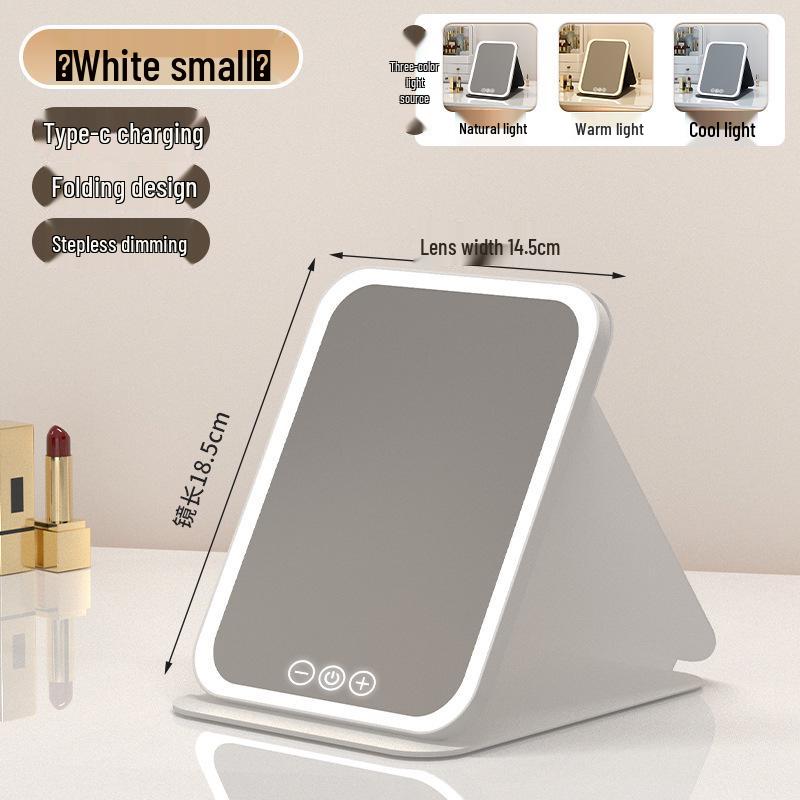 Folding Portable Rechargeable Smart LED Vanity Mirror with Light Three-Color Light Box